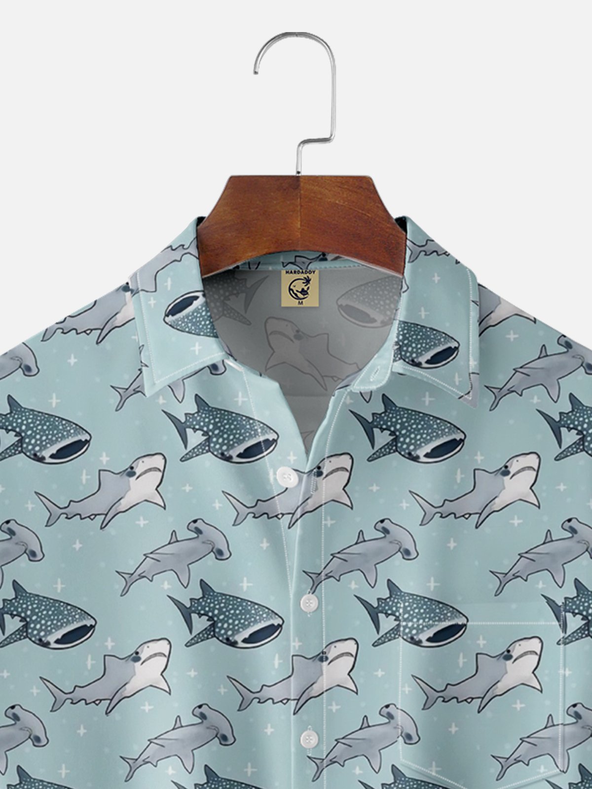 Moisture-wicking Art Shark Painting Chest Pocket Hawaiian Shirt