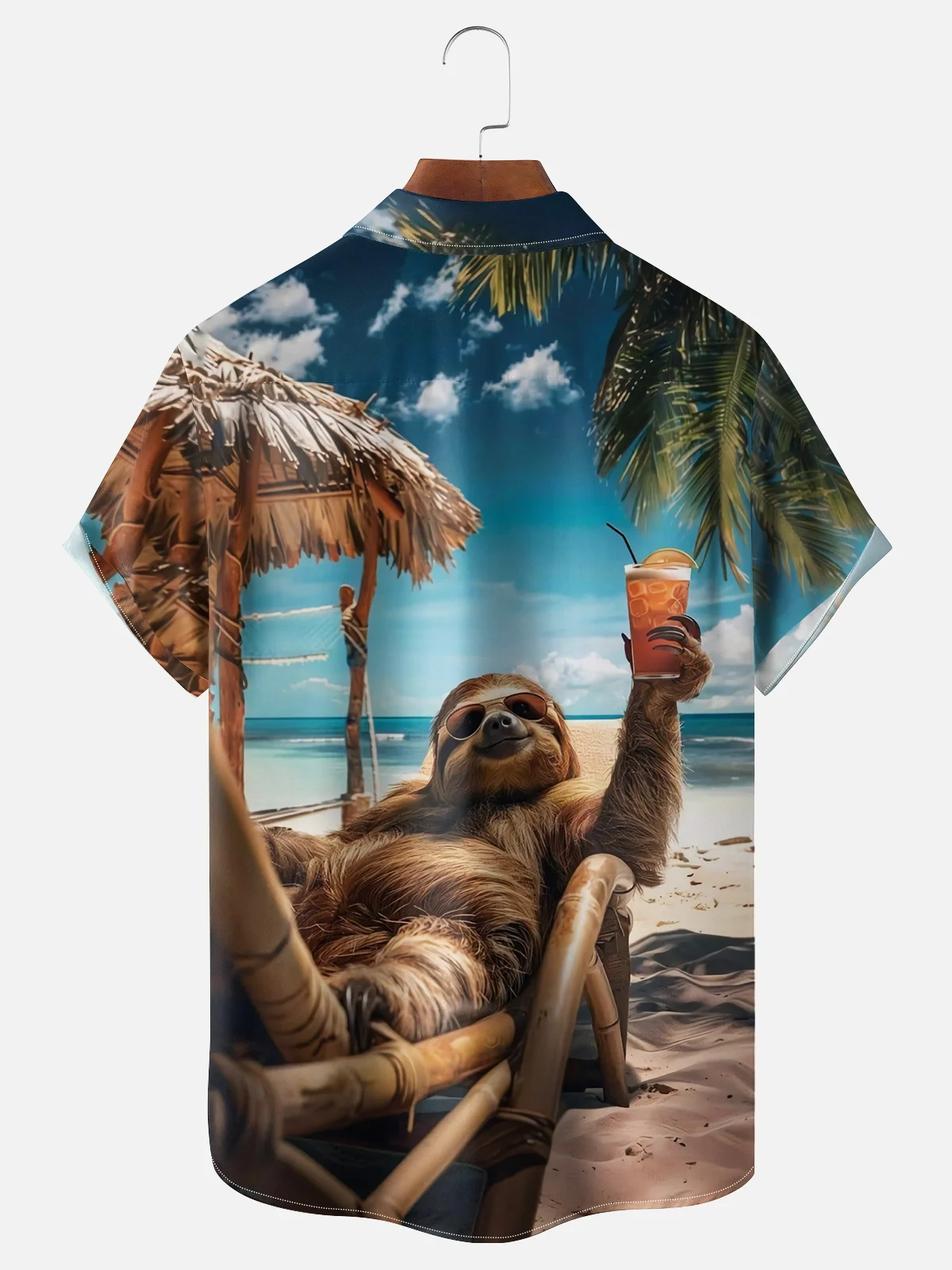 Moisture-wicking Vacation Sloth Chest Pocket Hawaiian Shirt