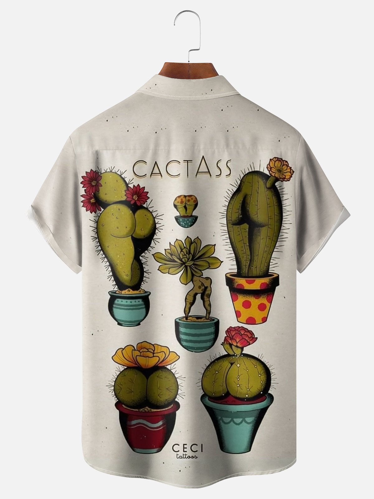 Moisture-wicking Cactus Creative Art Chest Pocket Hawaiian Shirt