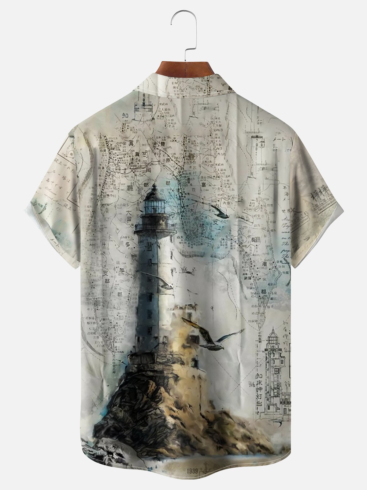 ShMoisture-wicking Lighthouse Manuscript Chest Pocket Hawaiian Shirt