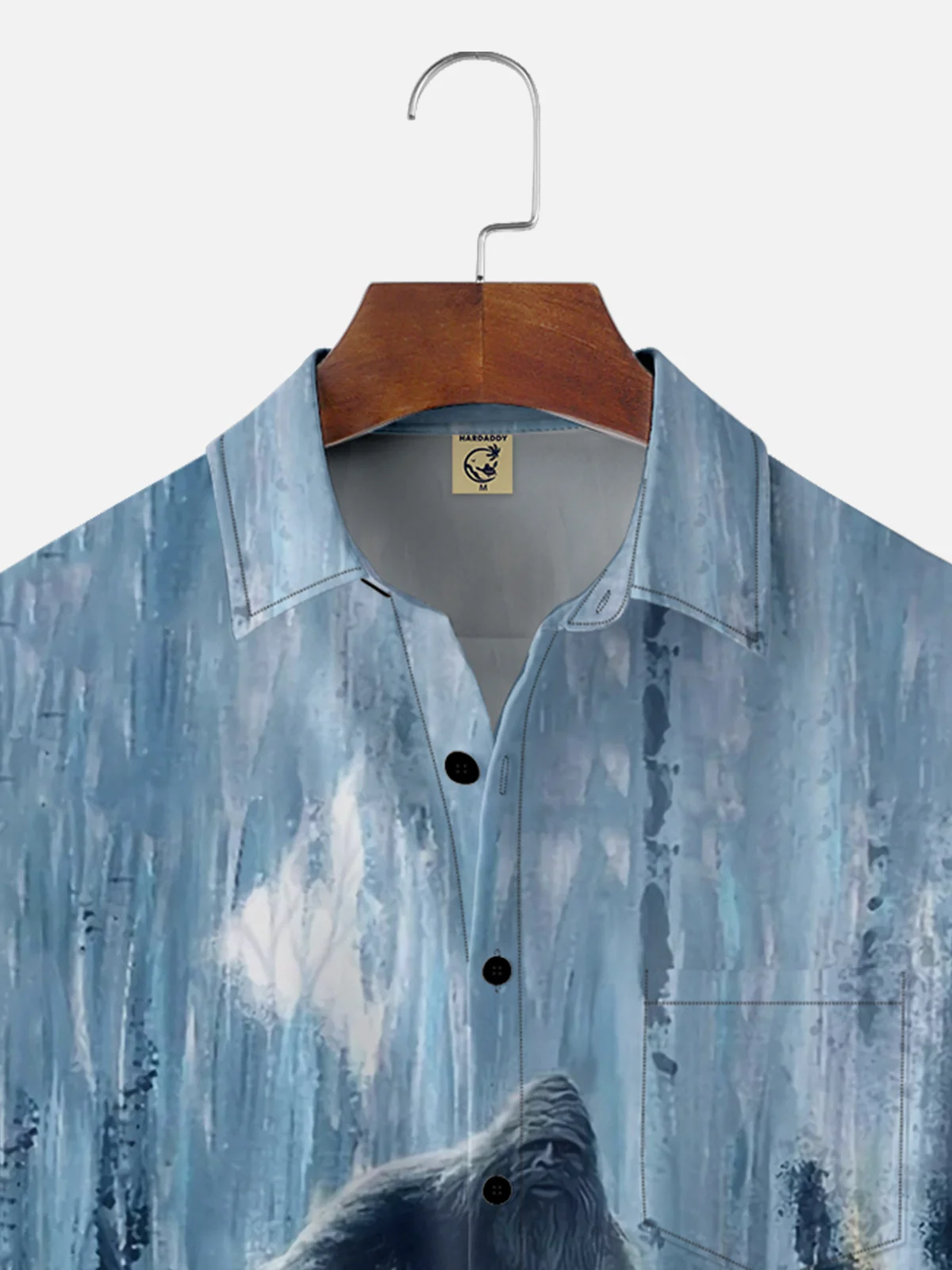 Moisture-wicking Oil Painting Bigfoot Chest Pocket Hawaiian Shirt