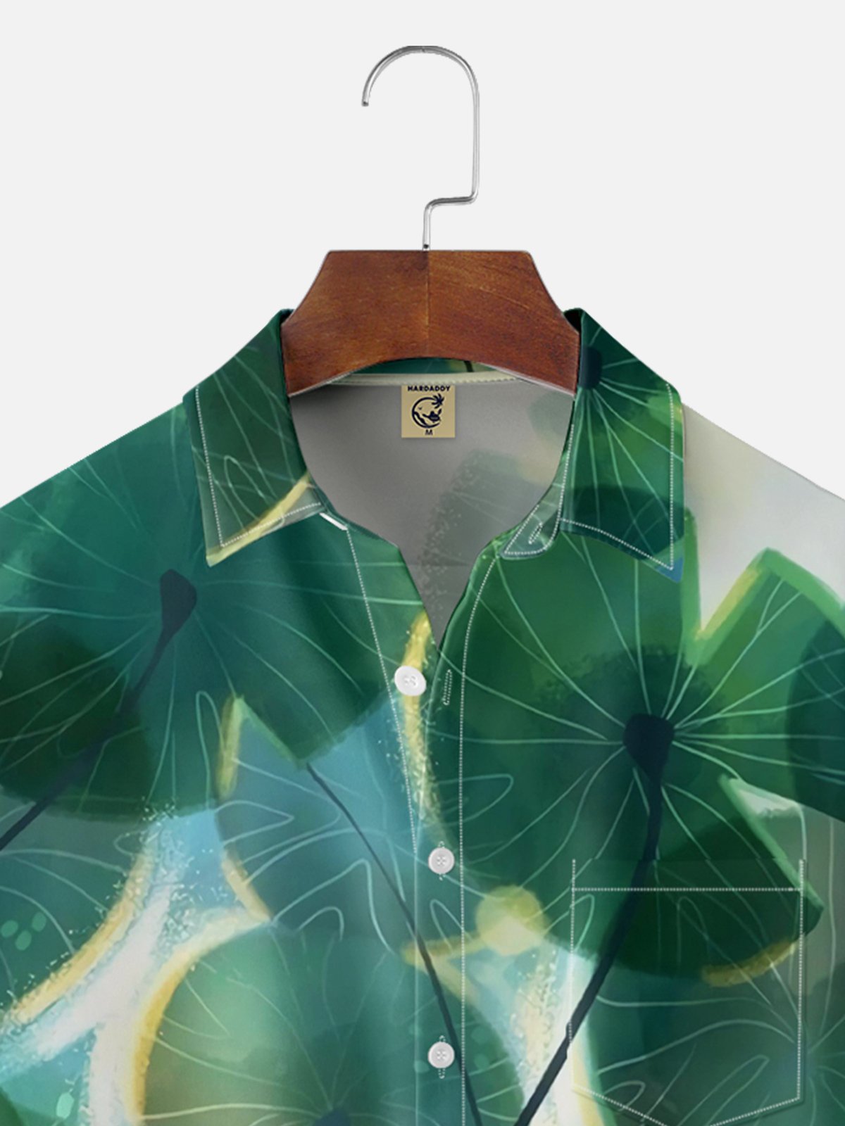 Moisture-wicking Watercolor Lotus Leaf Chest Pocket Hawaiian Shirt