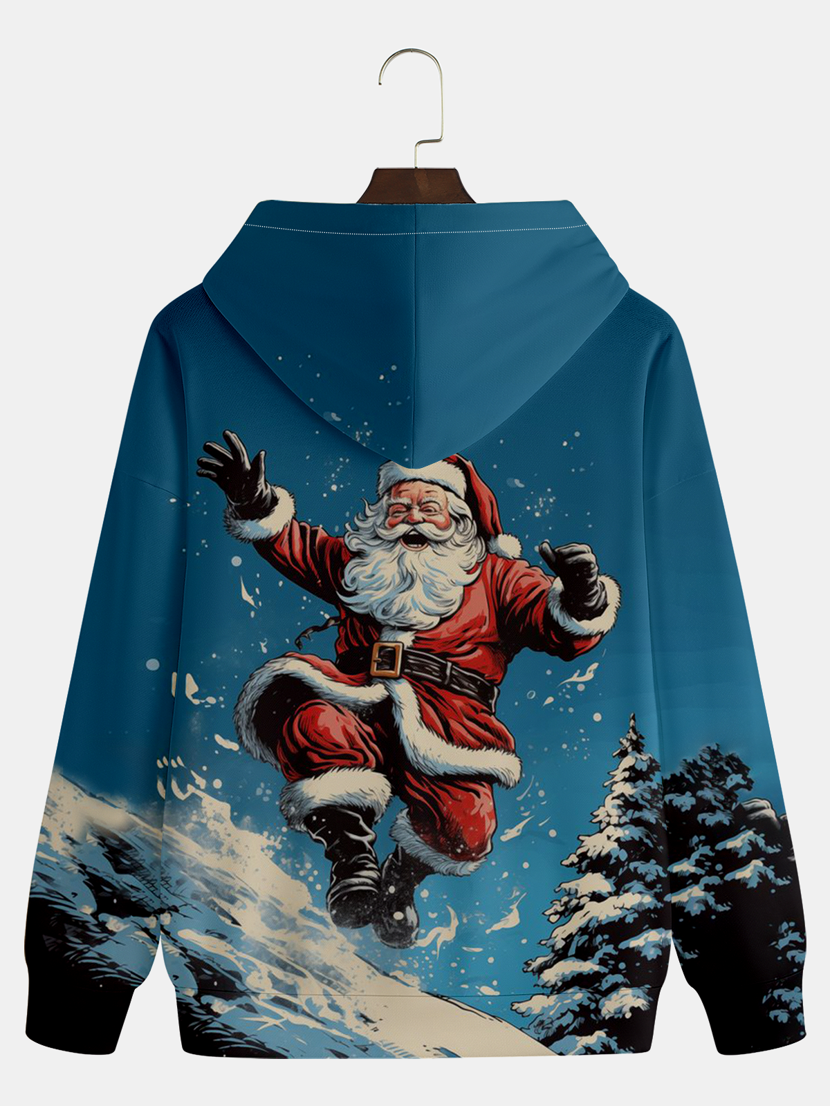 Moisture-wicking Santa Snowboarding Hooded Long Sleeve Sweatshirt