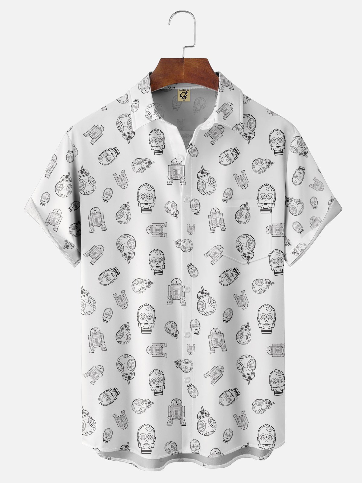 Moisture-wicking Robot Art Illustration Chest Pocket Hawaiian Shirt