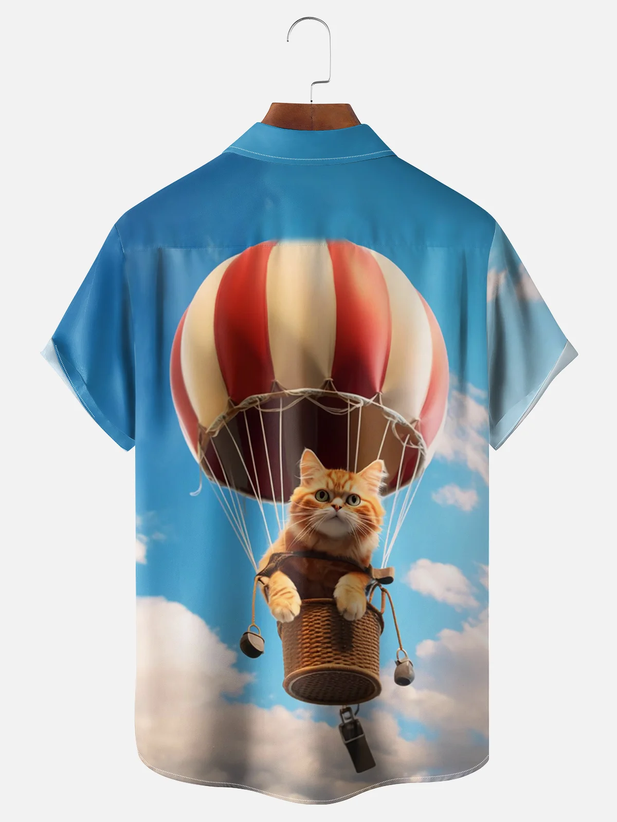 Moisture-wicking Hot Air Balloon Cat Chest Pocket Hawaiian Shirt