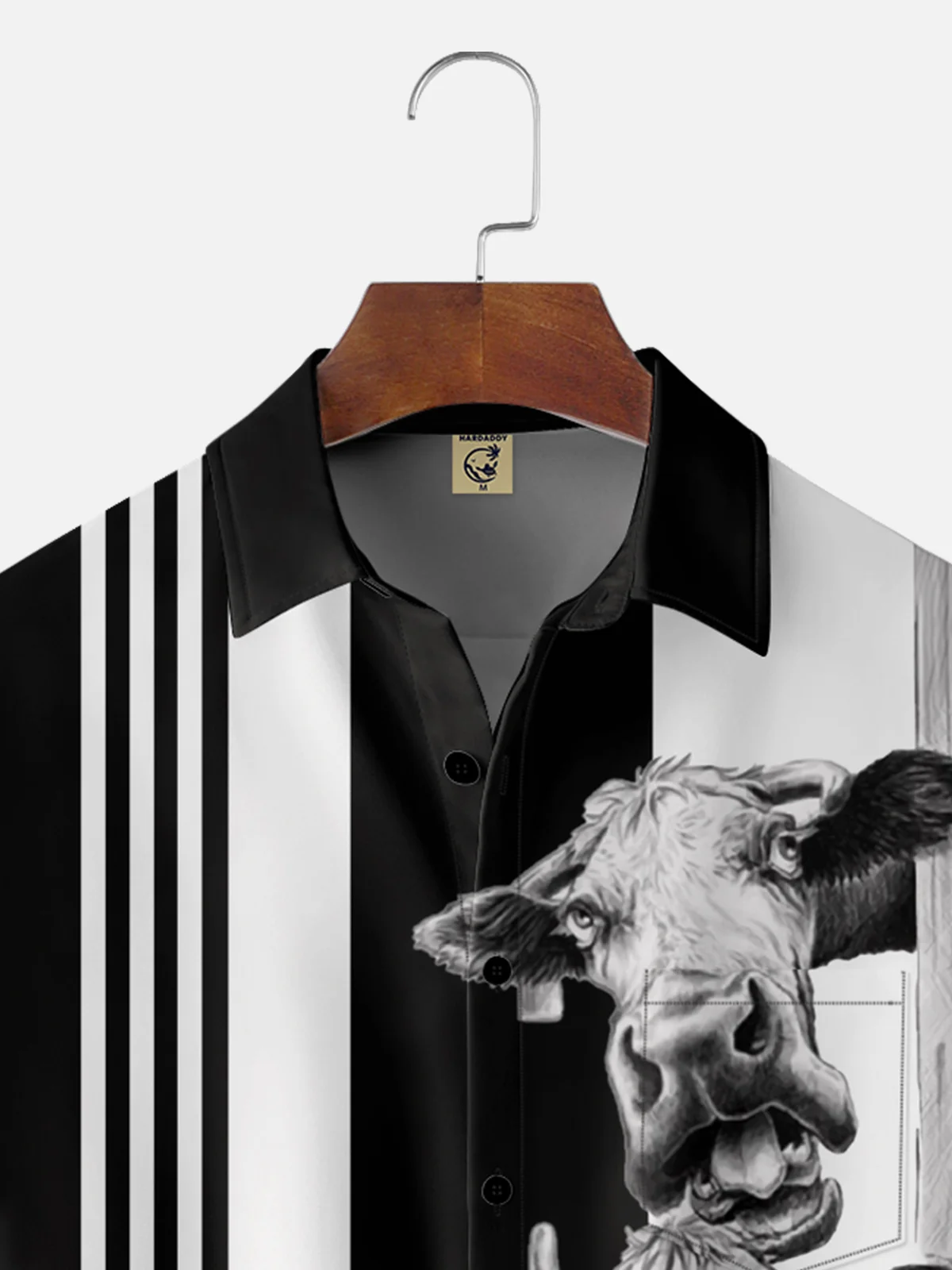 Moisture-wicking Artistic Cow Illustration Chest Pocket Bowling Shirt