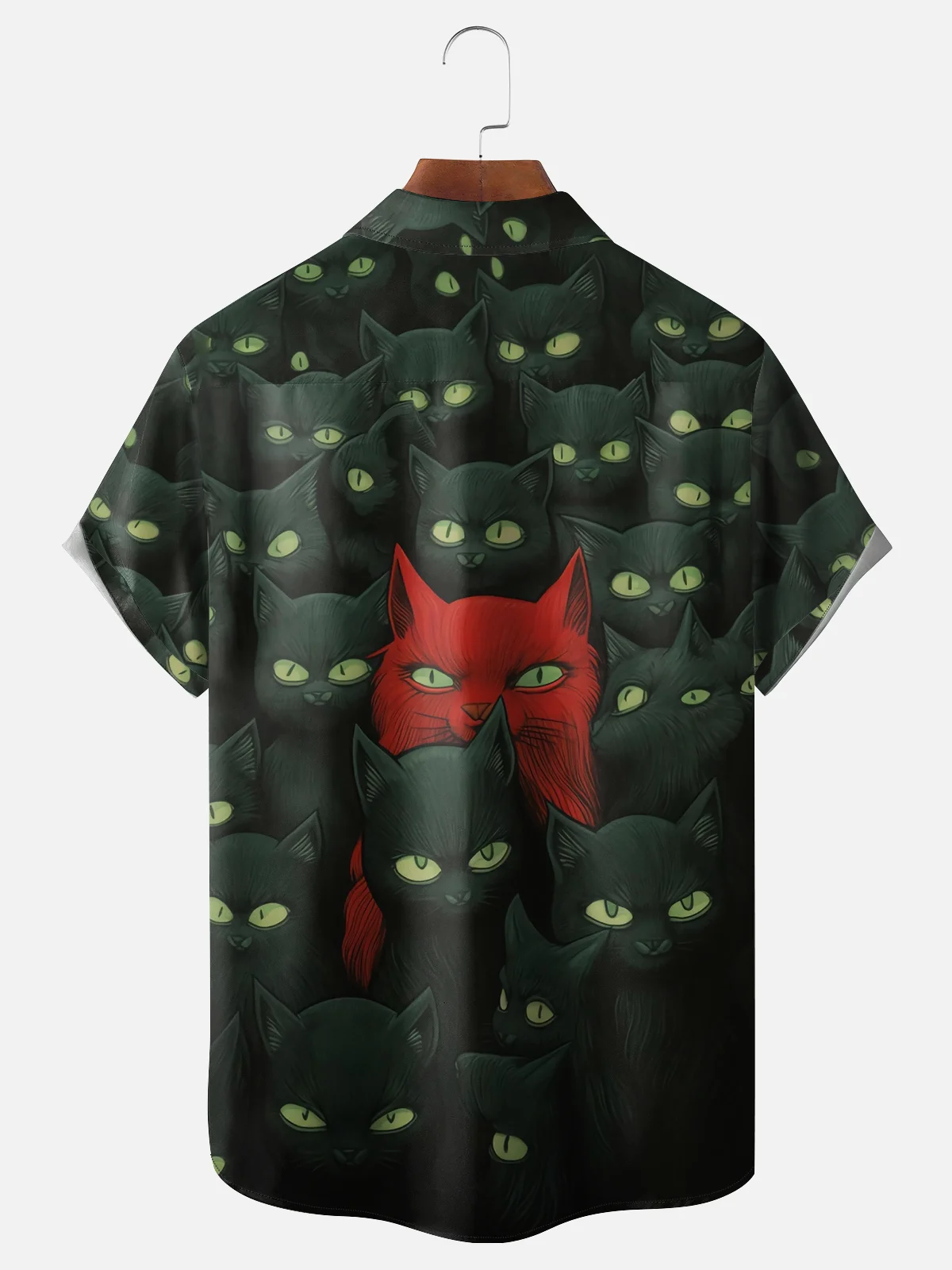 MoistureWicking Halloween Cartoon Cat Chest Pocket Hawaiian Shirt