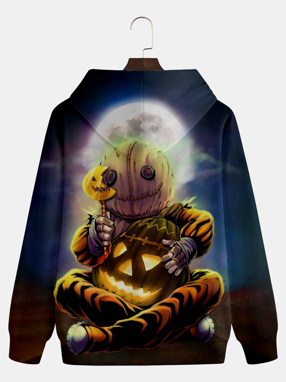 Moisture-wicking Pumpkin Monster Painting Hooded Long Sleeve Sweatshirt