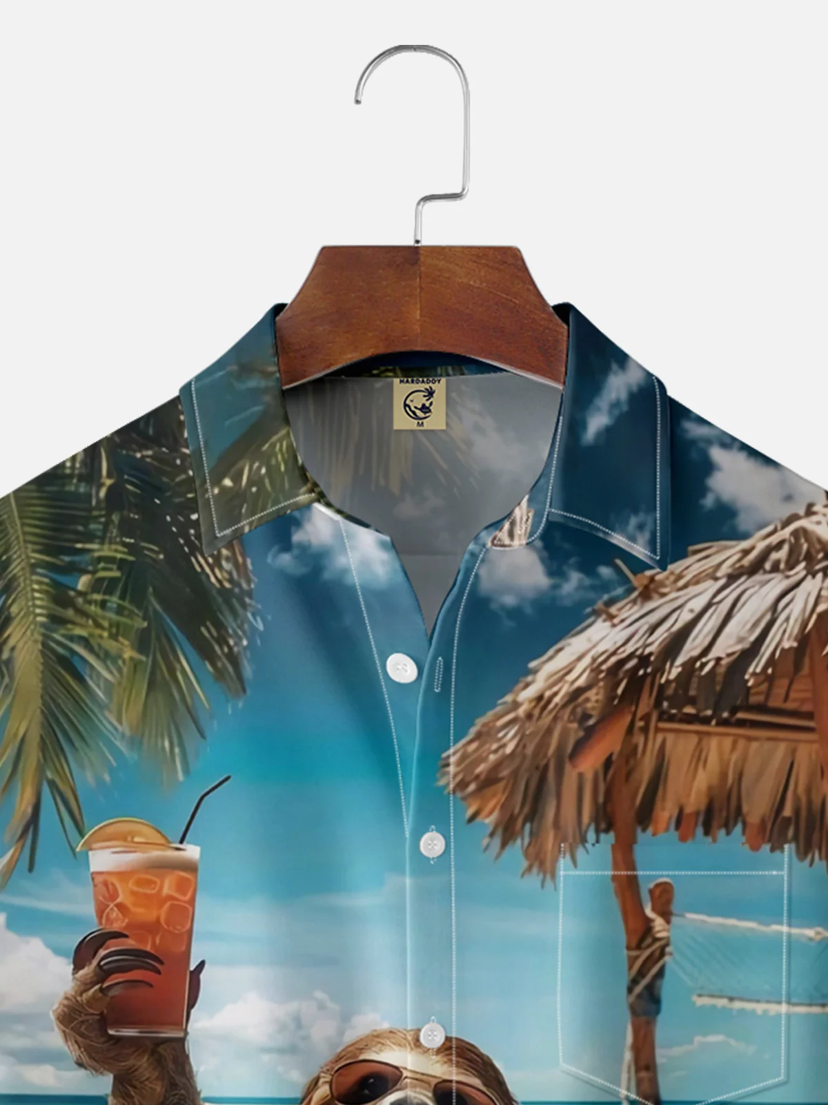 Moisture-wicking Vacation Sloth Chest Pocket Hawaiian Shirt