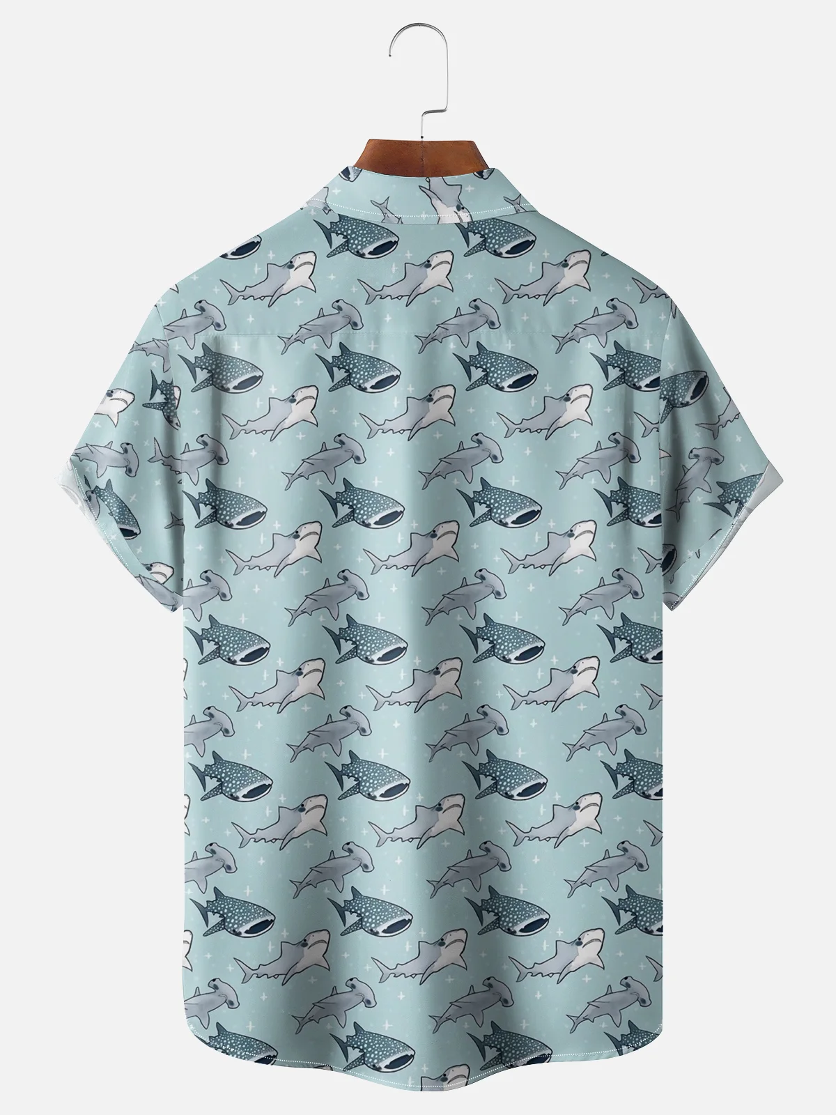 Moisture-wicking Art Shark Painting Chest Pocket Hawaiian Shirt