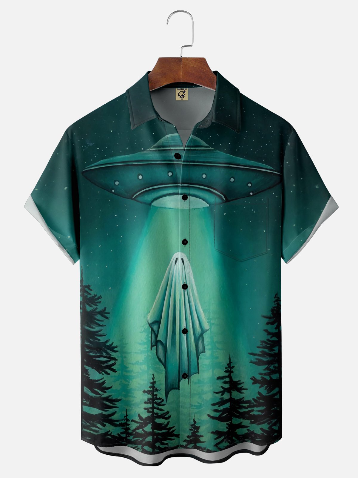 Moisture Wicking Halloween UFO Ghost Hawaiian Shirt