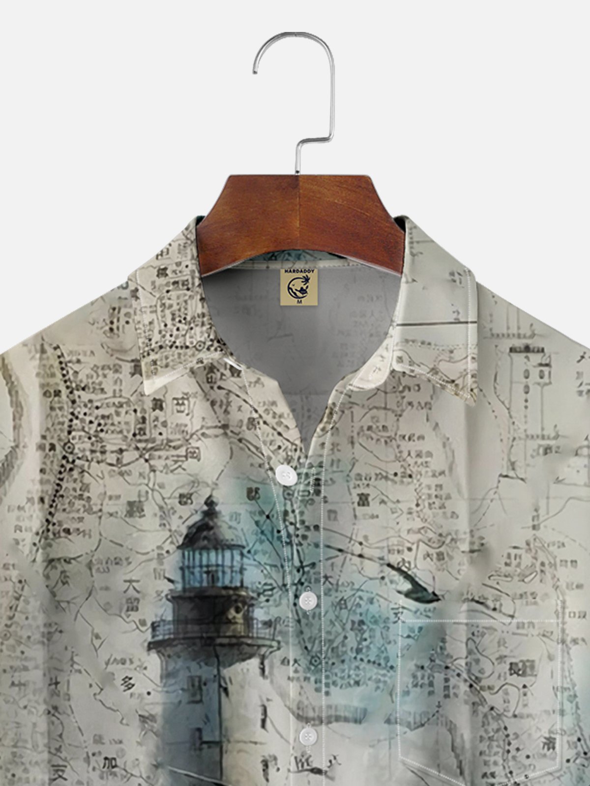 ShMoisture-wicking Lighthouse Manuscript Chest Pocket Hawaiian Shirt