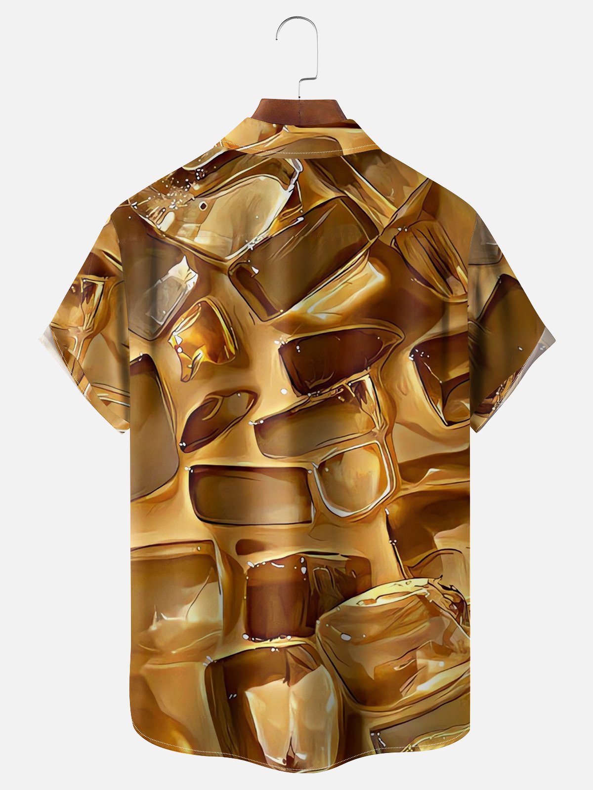 Cool Cube Chest Pocket Ice Pattern And Cappuccino Short Sleeve Hawaiian Shirt