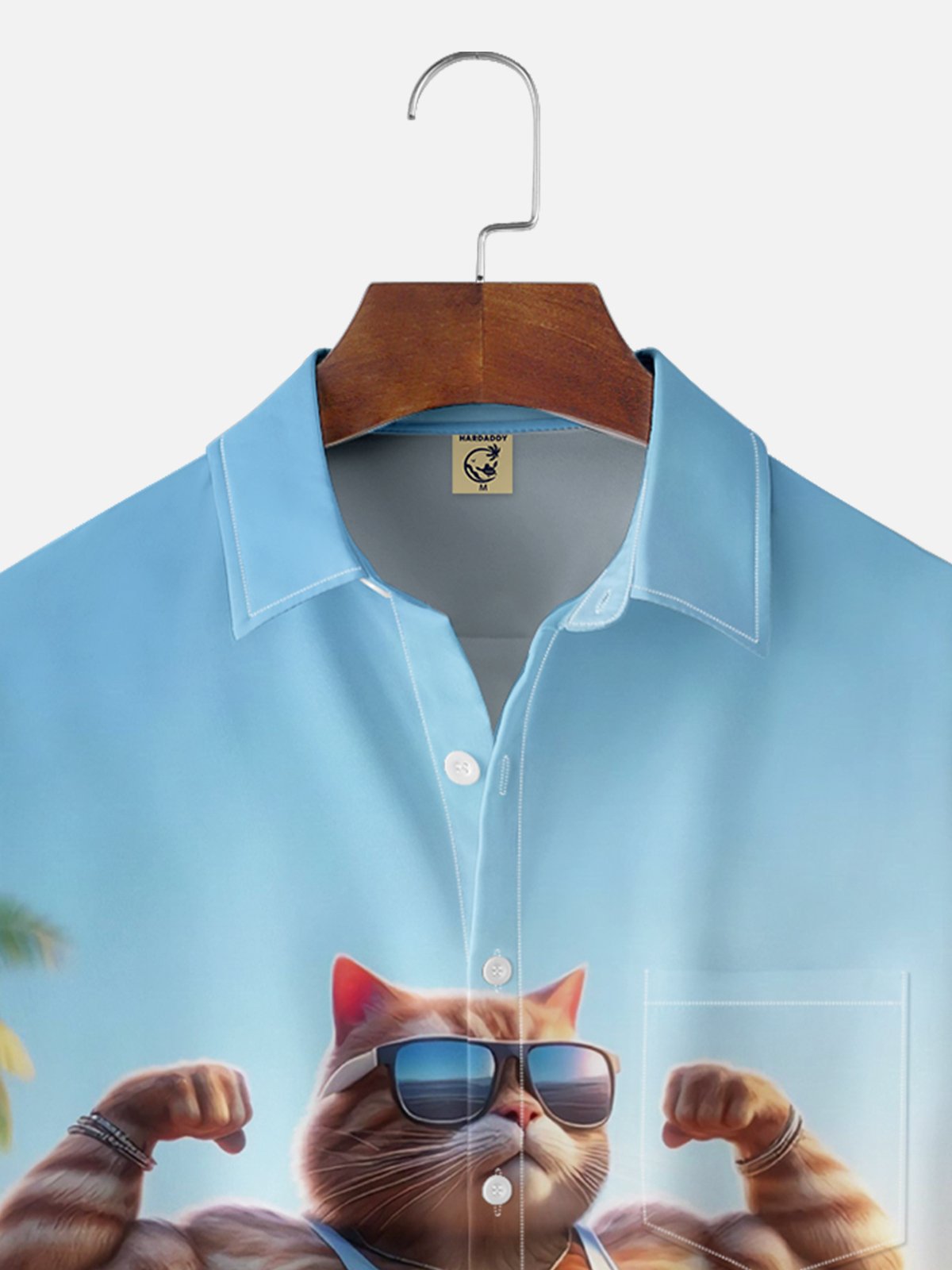 Moisture-wicking Cat on the Beach Chest Pocket Hawaiian Shirt