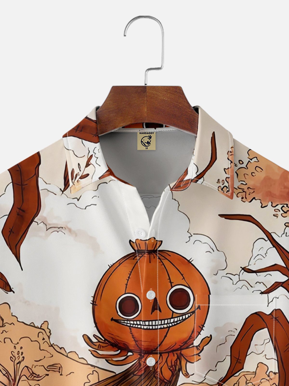 Moisture-wicking Pumpkin Monster Chest Pocket Hawaiian Shirt