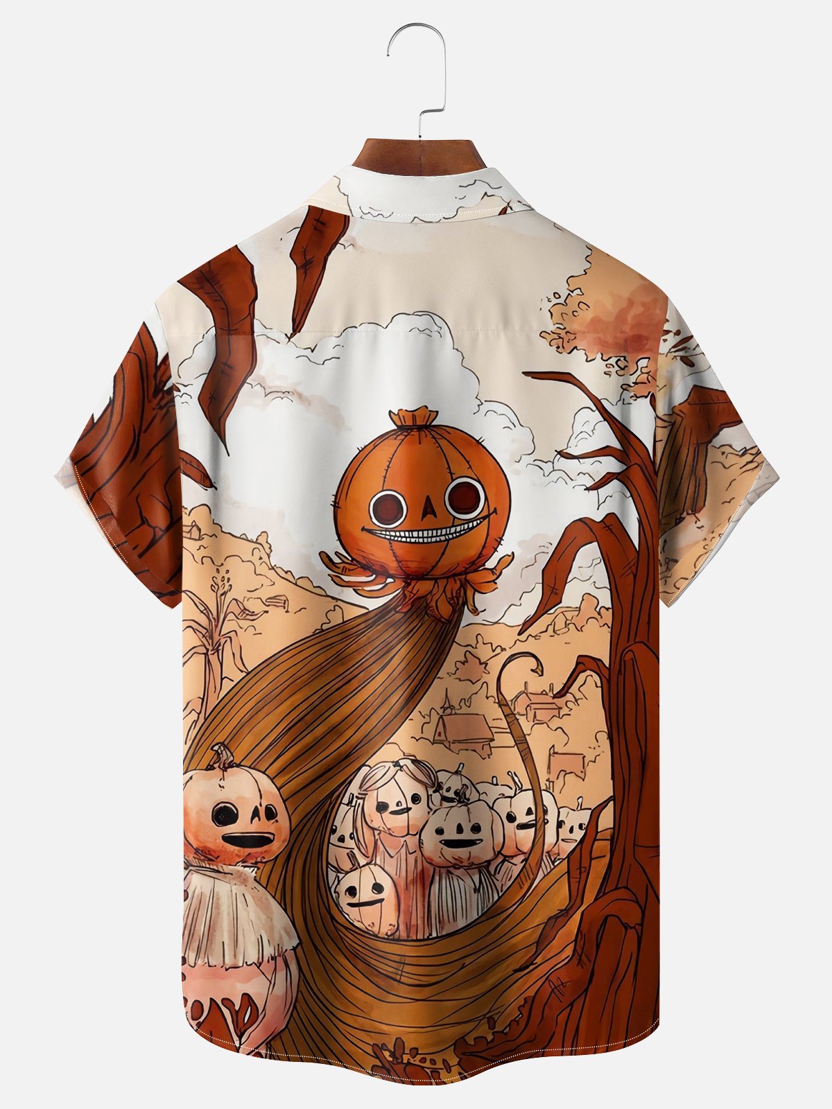 Moisture-wicking Pumpkin Monster Chest Pocket Hawaiian Shirt