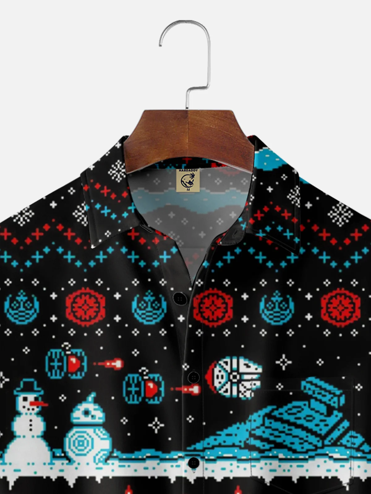 Moisture-wicking Vintage Sweater Pattern Chest Pocket Hawaiian Shirt