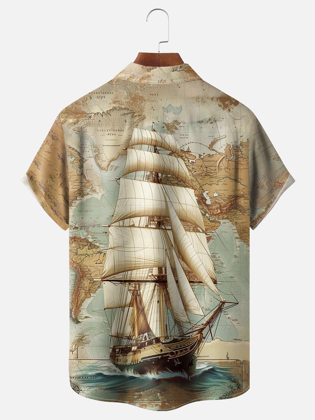 Moisture-wicking Sailing Map Chest Pocket Hawaiian Shirt