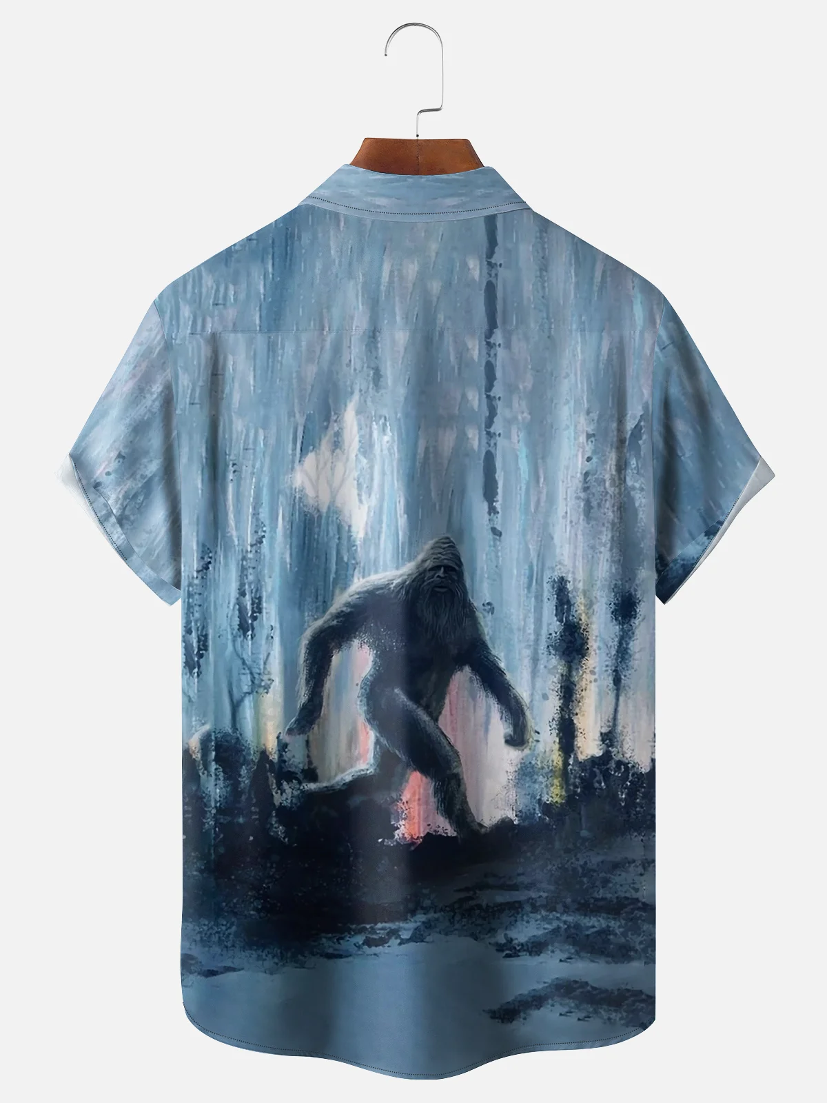 Moisture-wicking Oil Painting Bigfoot Chest Pocket Hawaiian Shirt