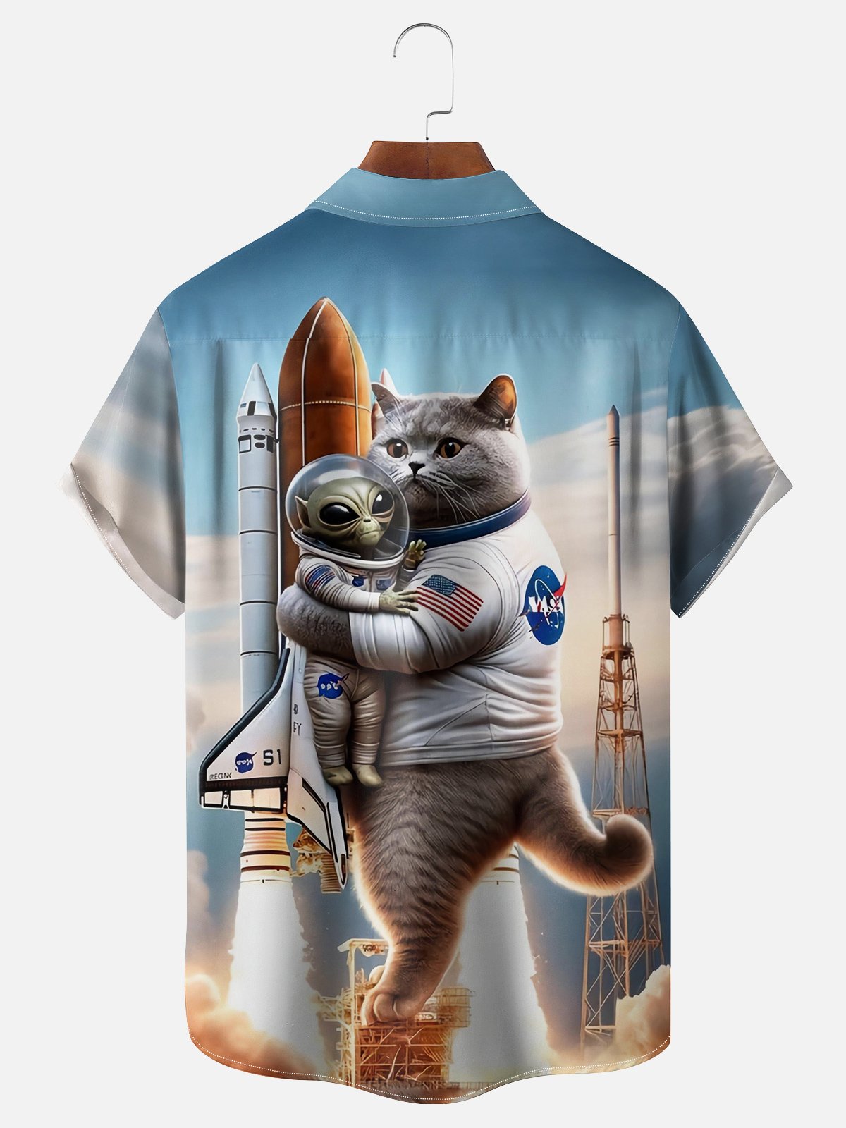 Moisture Wicking Rocket Cat Alien Space Hawaiian Shirt