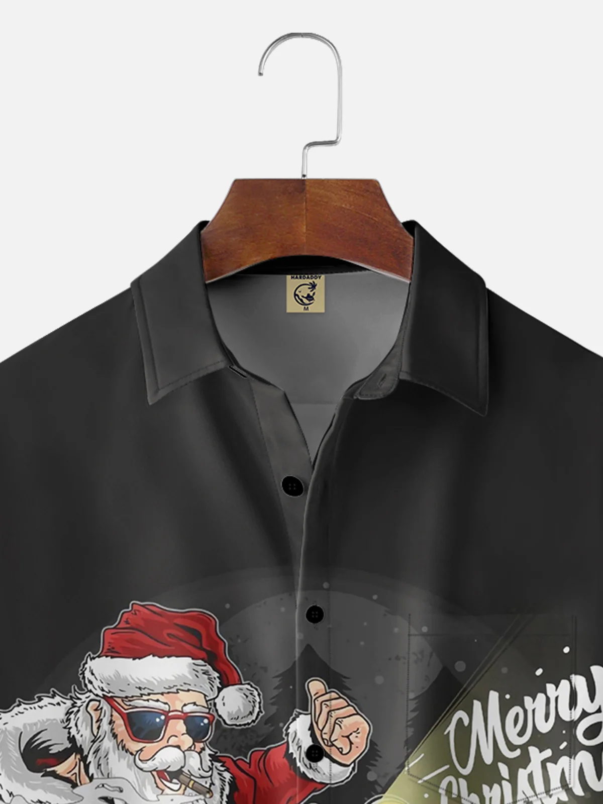 Men's Santa Print Casual Short Sleeve Shirt with Breast Pocket