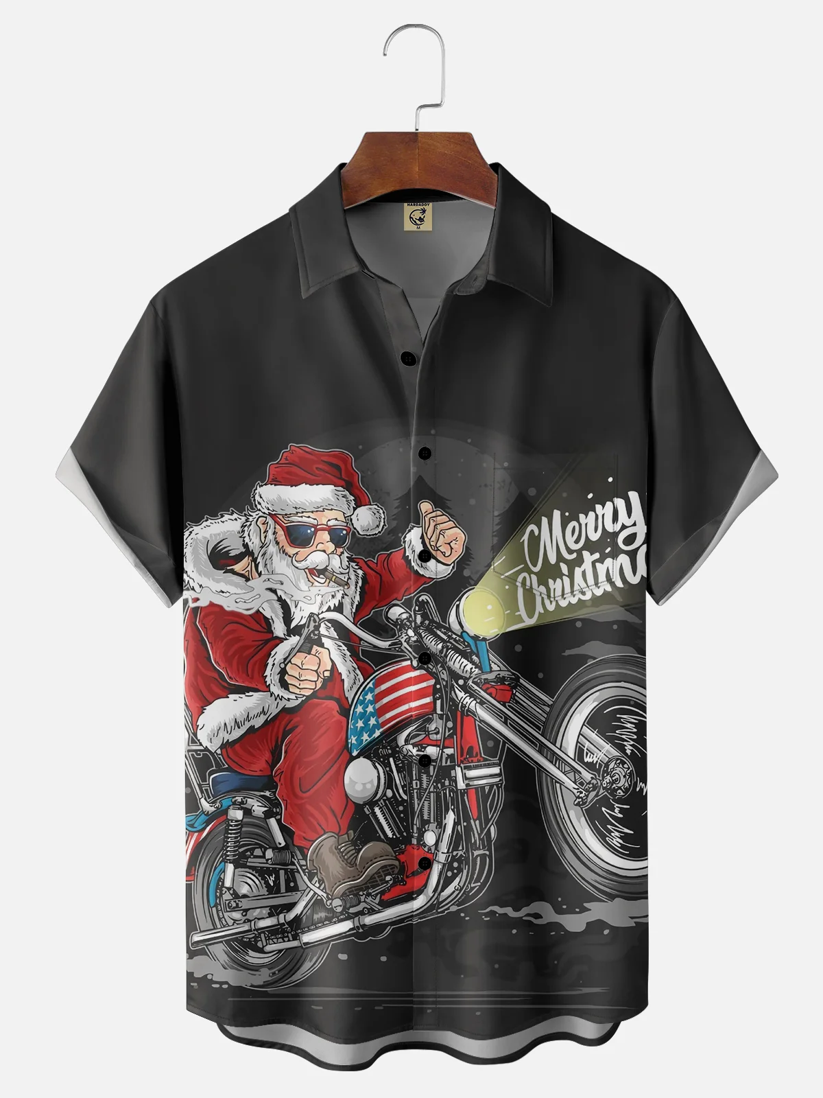 Men's Santa Print Casual Short Sleeve Shirt with Breast Pocket