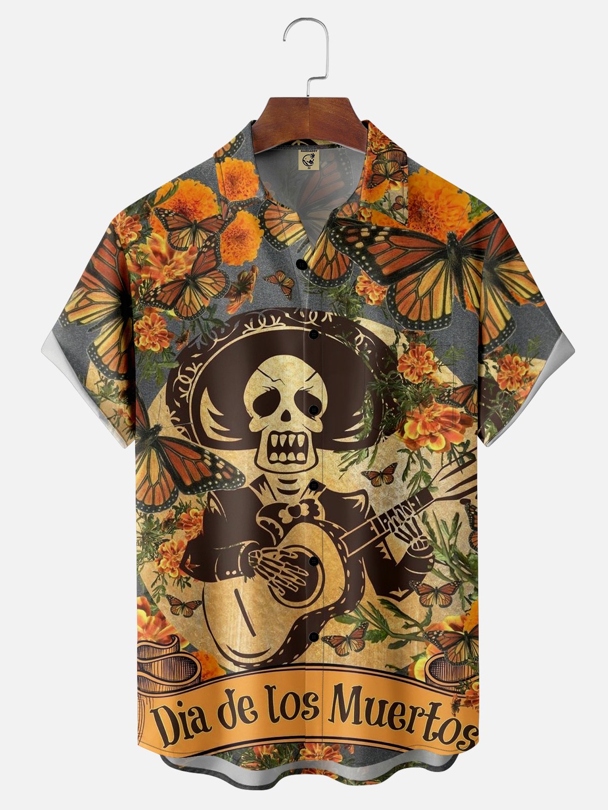 Men's Halloween Print Anti-Wrinkle Moisture Wicking Fabric Fashion Hawaiian Lapel Short Sleeve Shirt