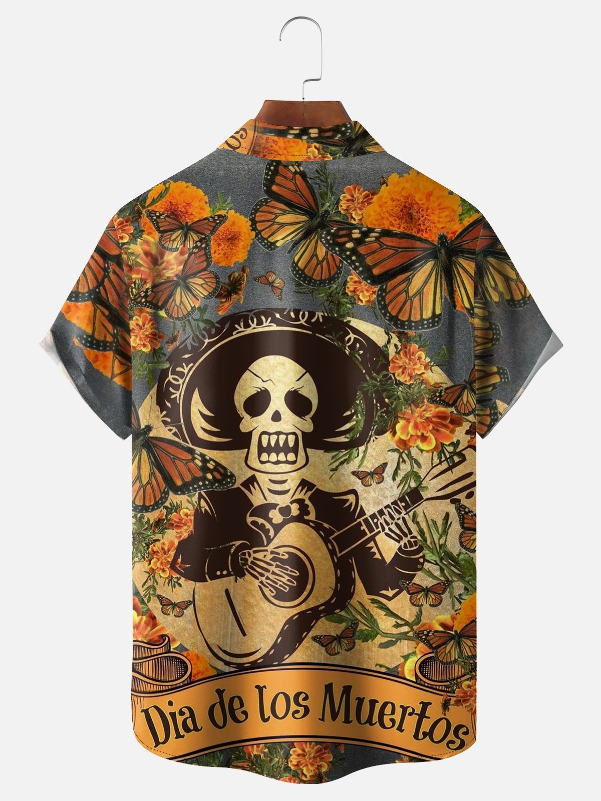 Men's Halloween Print Anti-Wrinkle Moisture Wicking Fabric Fashion Hawaiian Lapel Short Sleeve Shirt