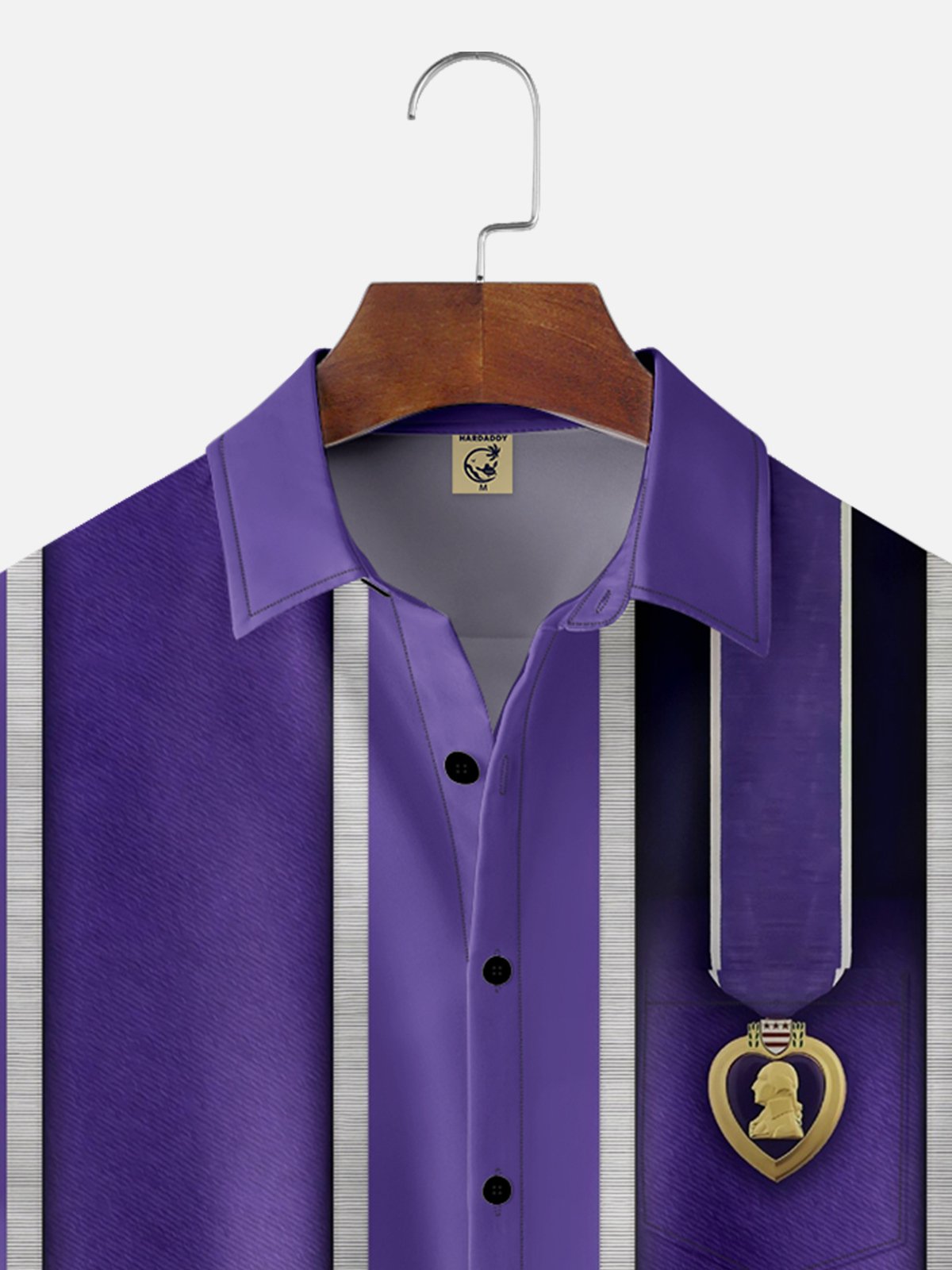 Moisture-wicking Purple Heart Day Chest Pocket Bowling Shirt