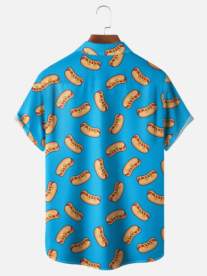 Tall Size Moisture-wicking Hot Dog Chest Pocket Hawaiian Shirt