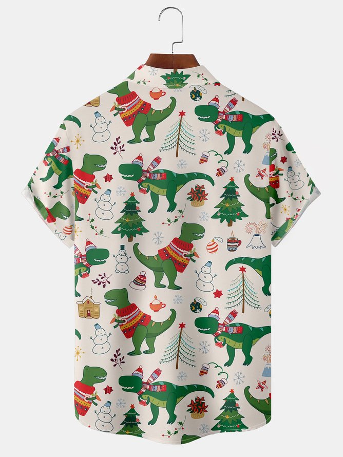 Tall Size Moisture wicking Christmas Dinosaur Hawaiian Shirt