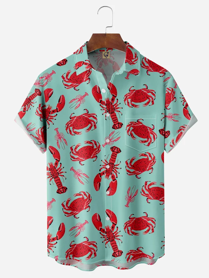 Tall Size Moisture wicking Sea Animals Chest Pocket Short Sleeves Casual Shirts