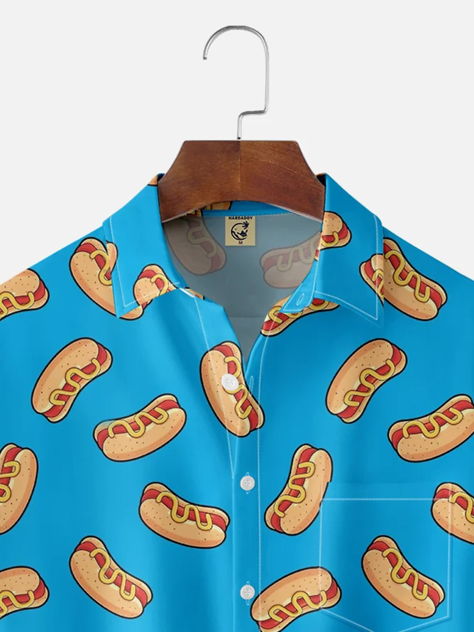 Tall Size Moisture-wicking Hot Dog Chest Pocket Hawaiian Shirt