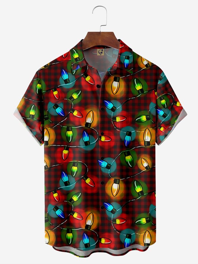 Tall Size Christmas Decorated Chest Pocket Short Sleeve Casual Shirt