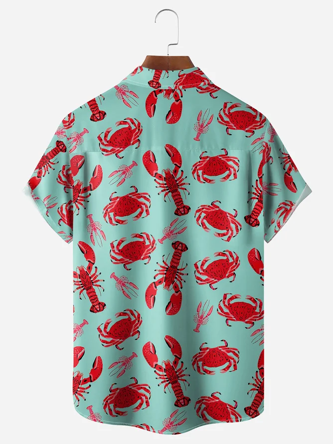 Tall Size Moisture wicking Sea Animals Chest Pocket Short Sleeves Casual Shirts