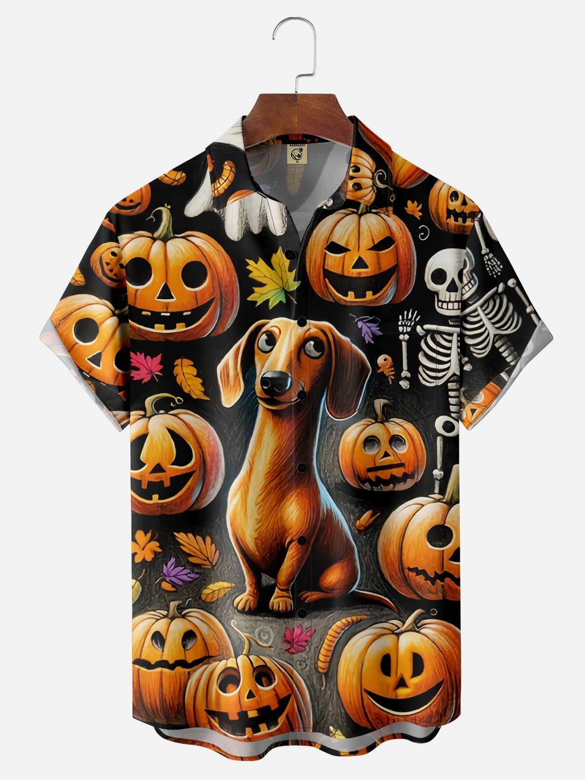 Moisture-wicking Halloween Pumpkin Chest Pocket Hawaiian Shirt