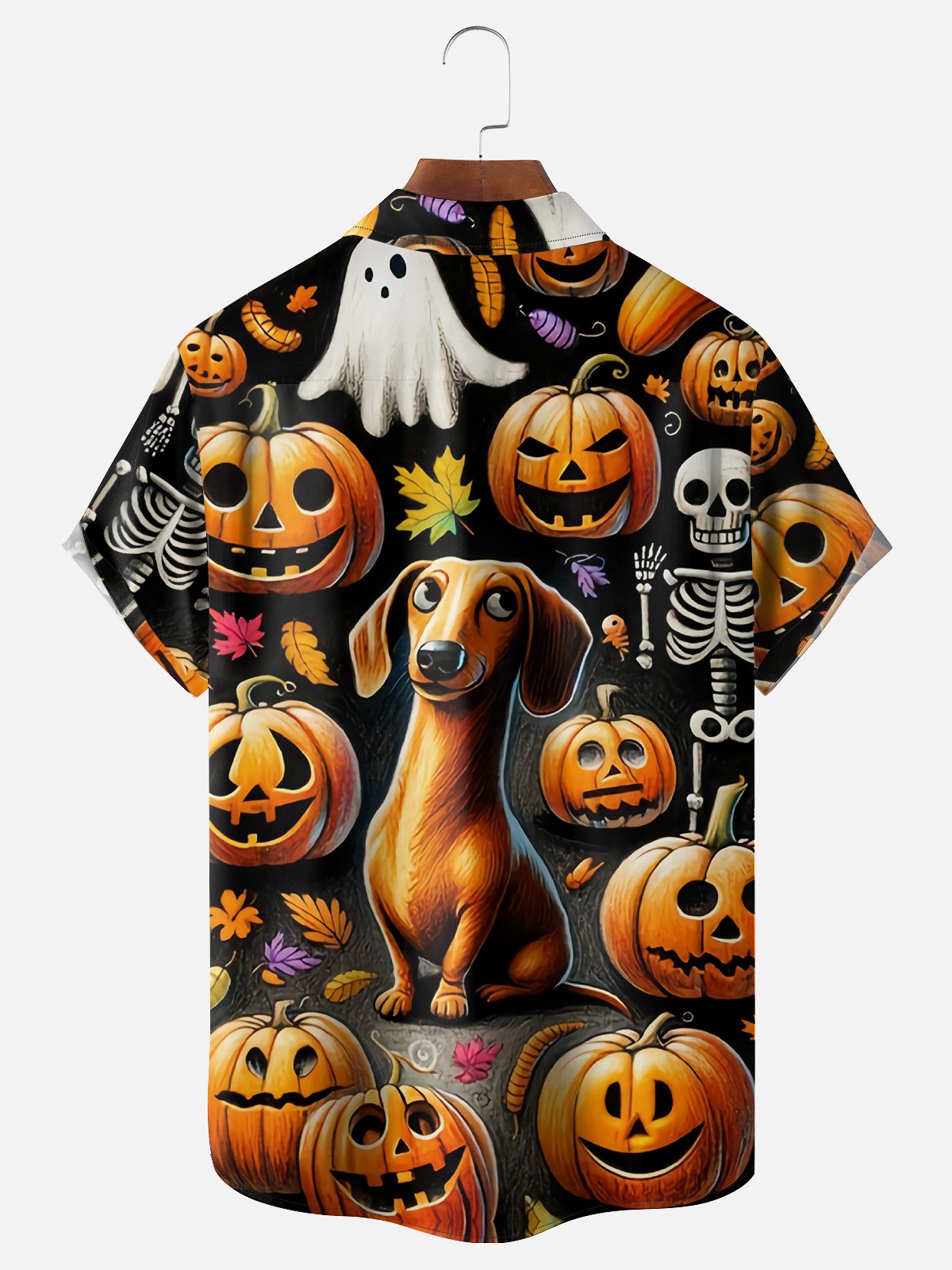 Moisture-wicking Halloween Pumpkin Chest Pocket Hawaiian Shirt