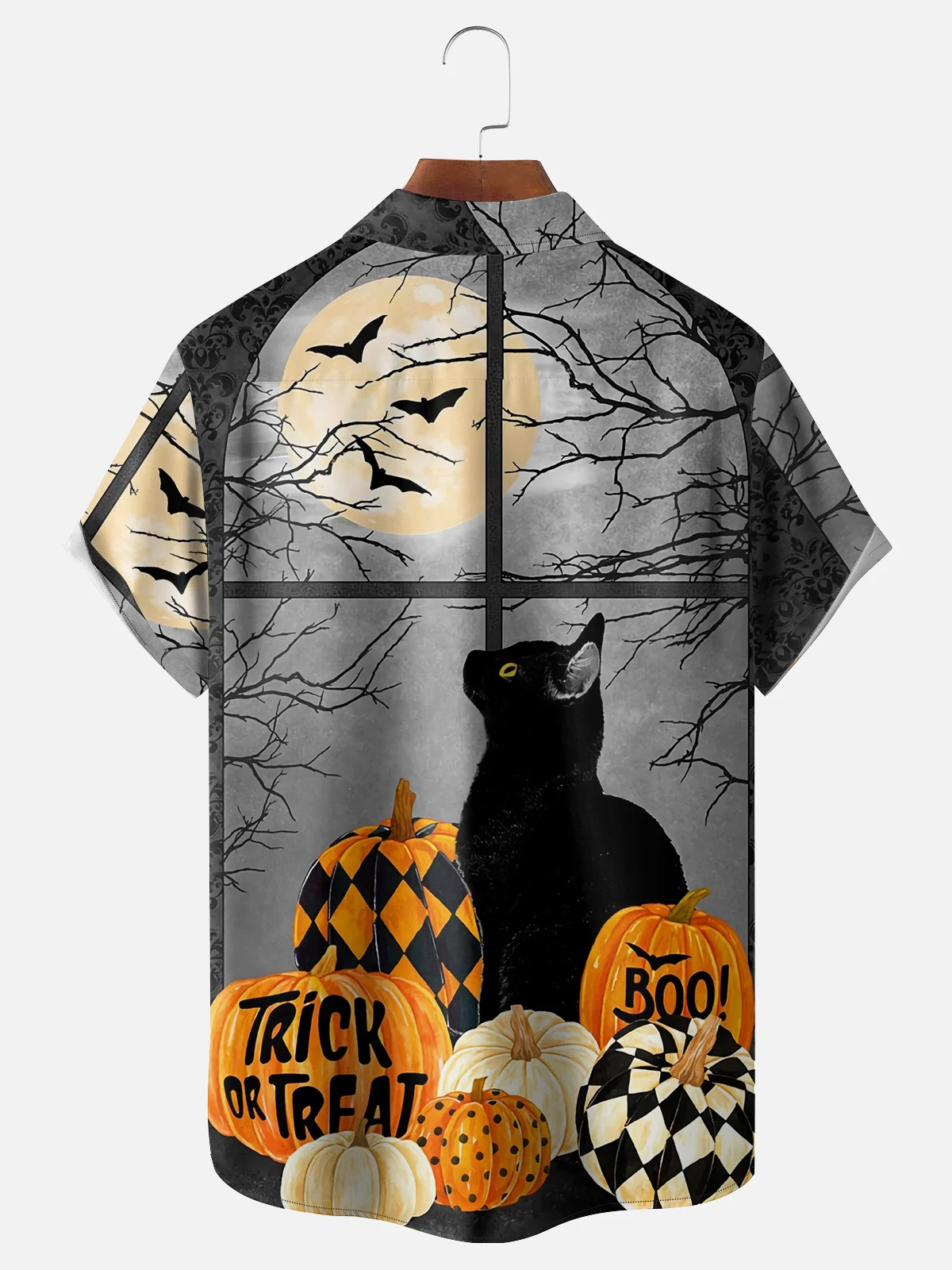 Moisture-wicking Halloween Black Cat Chest Pocket Casual Shirt