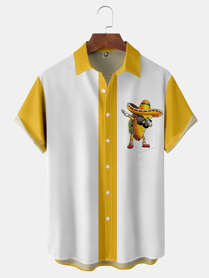 Tall Size Moisture wicking Burrito Chest Pocket Short Sleeve Bowling Shirt