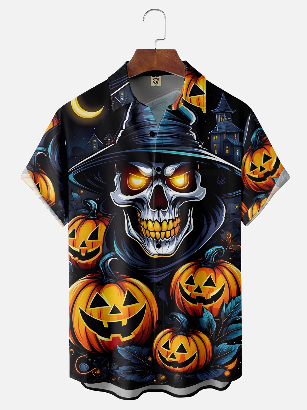 Moisture-wicking Halloween Pumpkin Chest Pocket Casual Shirt