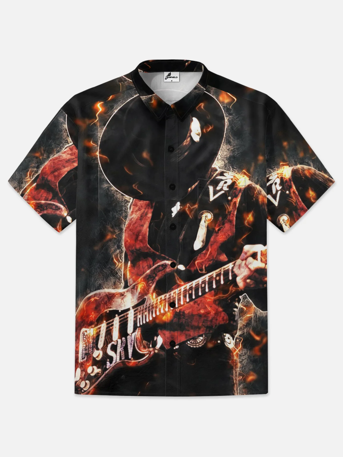 Moisture-wicking Rock Roll Band Guitar Chest Pocket Casual Shirt