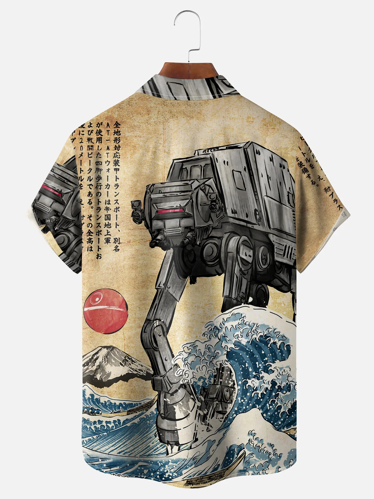 Moisture-wicking Japanese Ukiyoe Wave Robot Chest Pocket Hawaiian Shirt