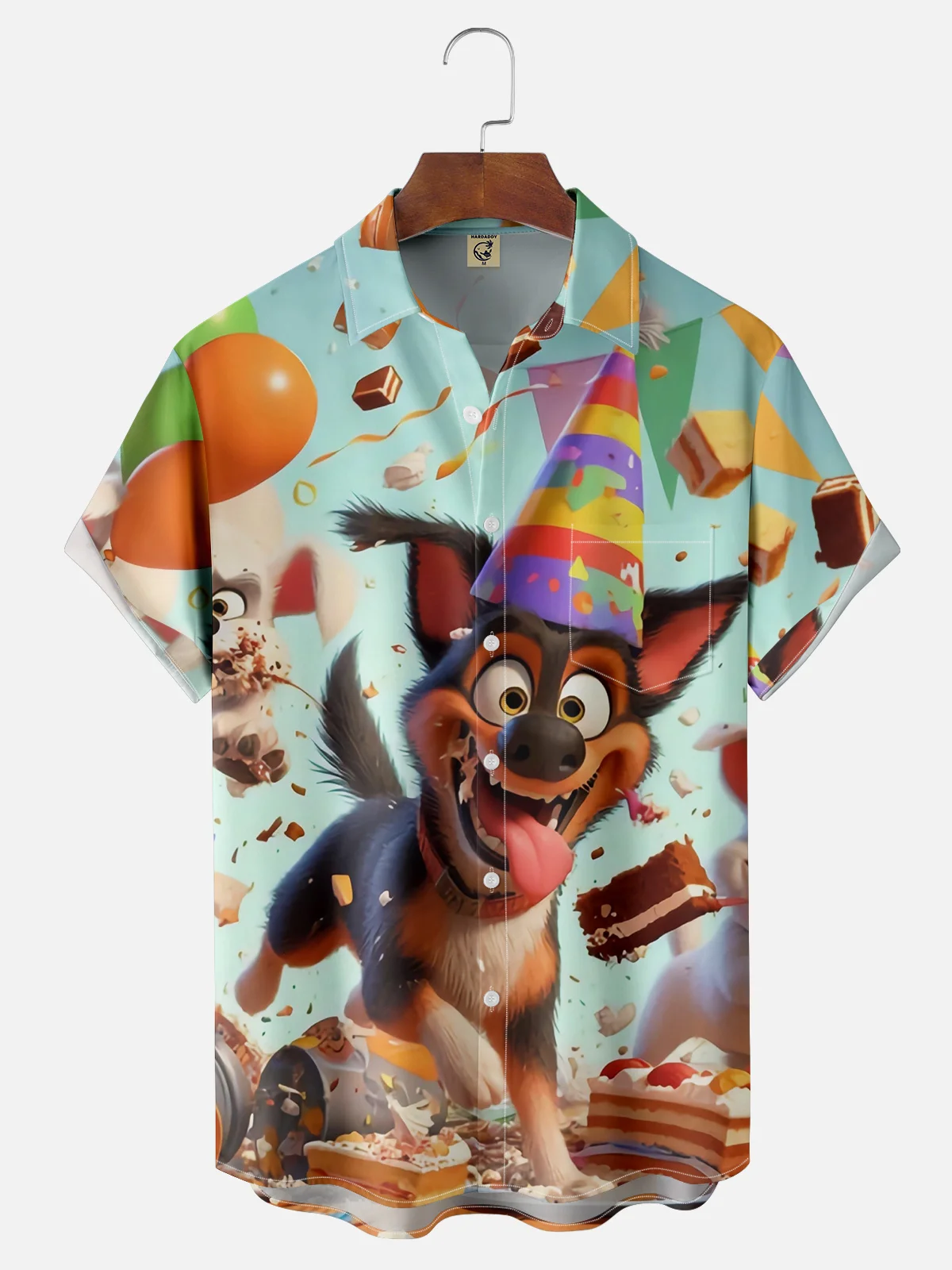 Moisture-wicking Happy Birthday Doggy Chest Pocket Casual Shirt