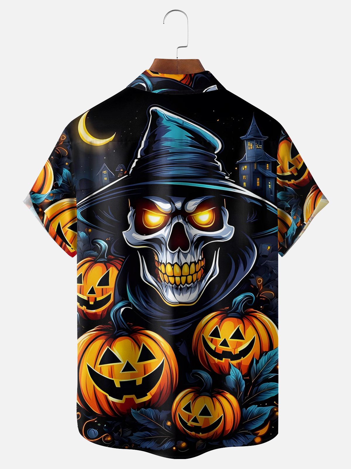 Moisture-wicking Halloween Pumpkin Chest Pocket Casual Shirt