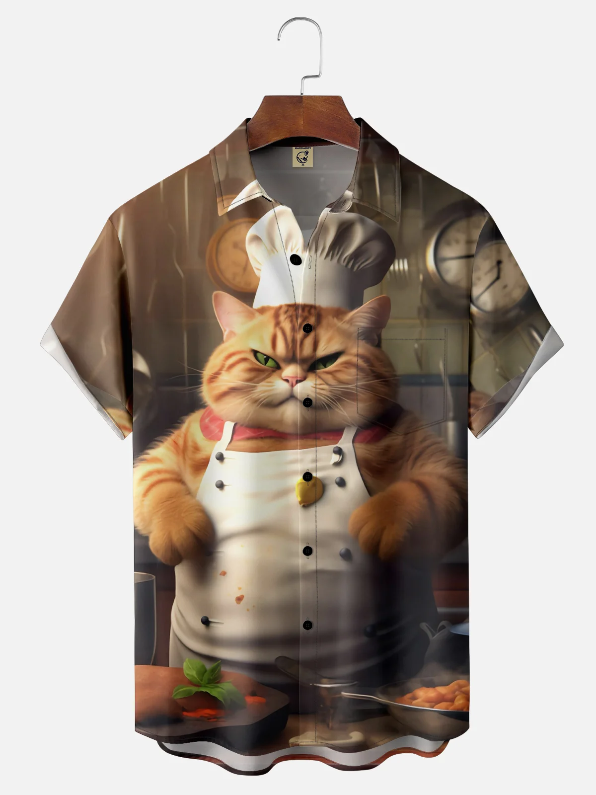 Moisture-wicking Chef Cat Chest Pocket Casual Shirt