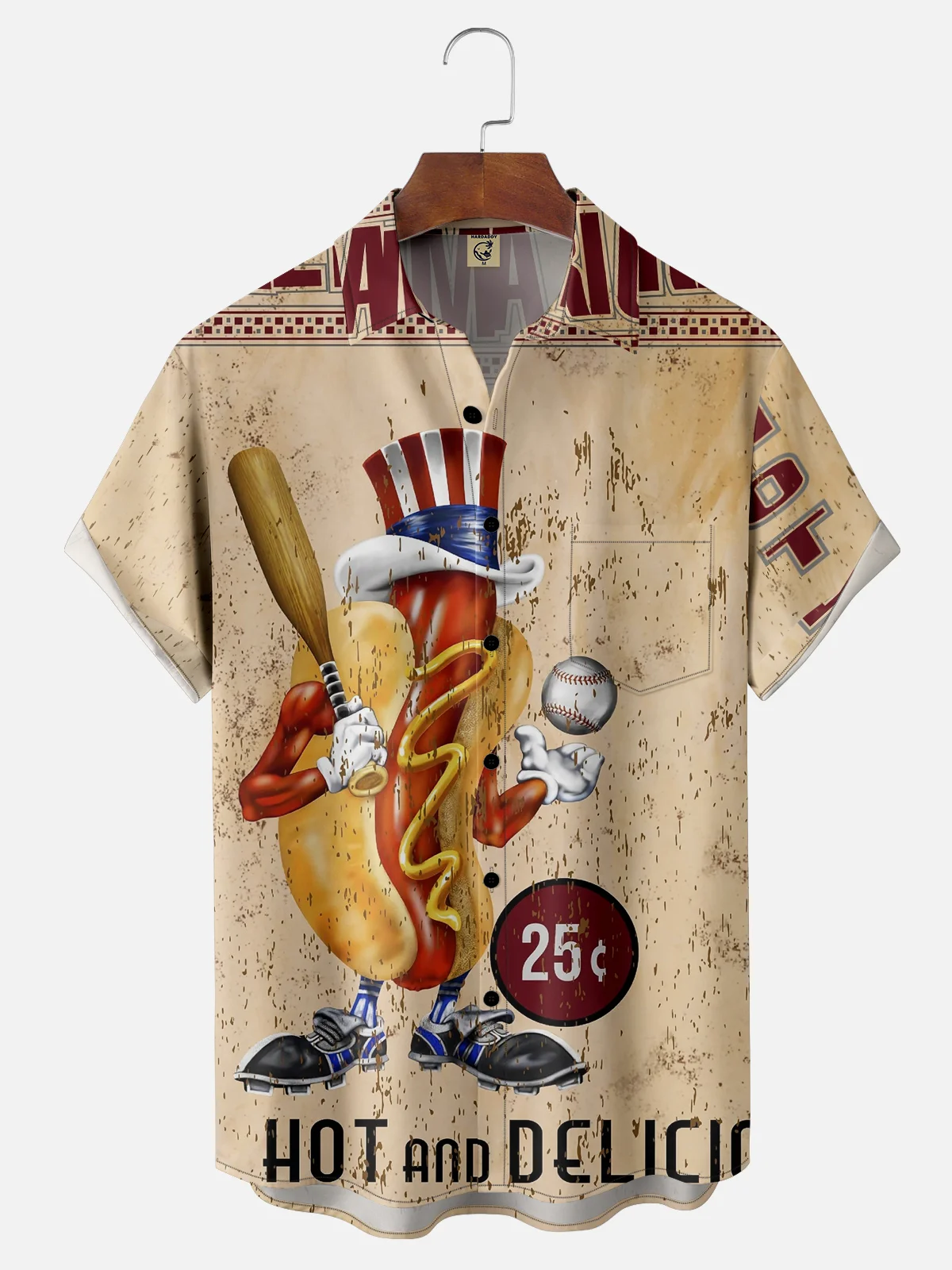 Moisture-wicking Hot Dog Baseball Chest Pocket Casual Shirt