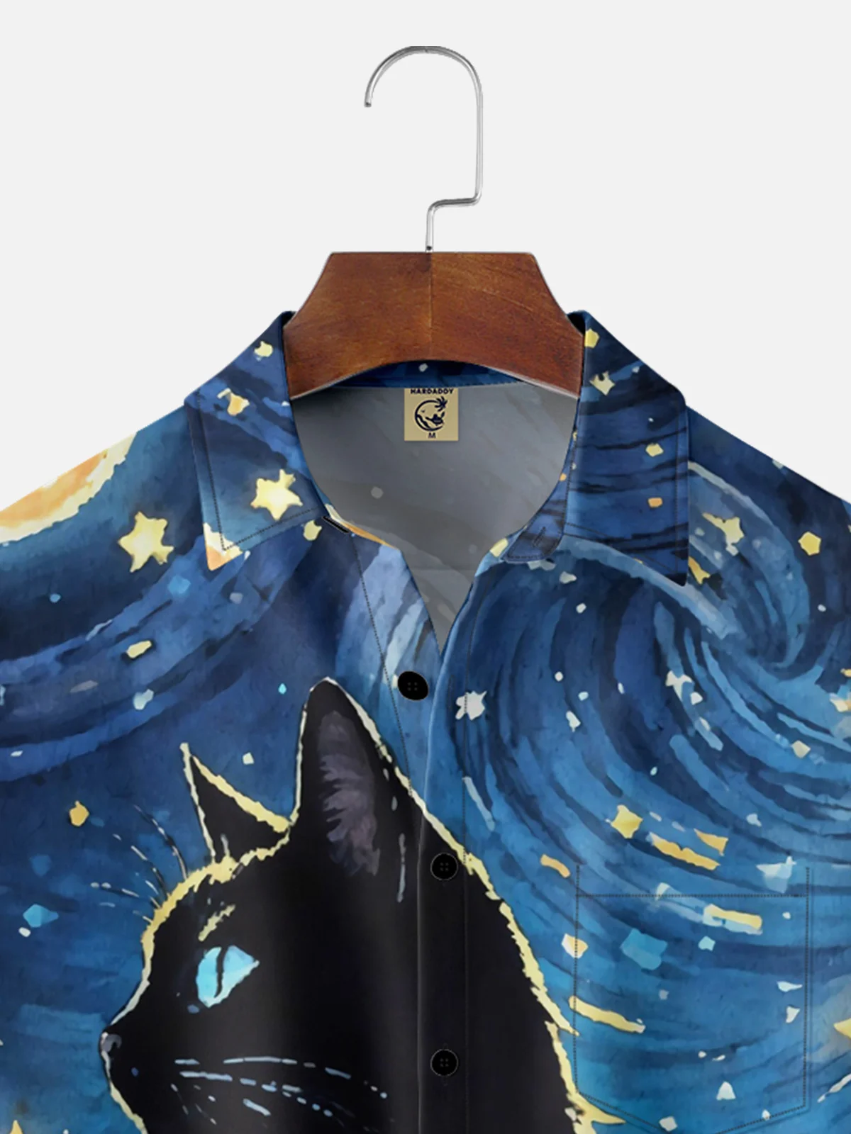 Moisture-wicking Starry Night Black Cat Chest Pocket Hawaiian Shirt