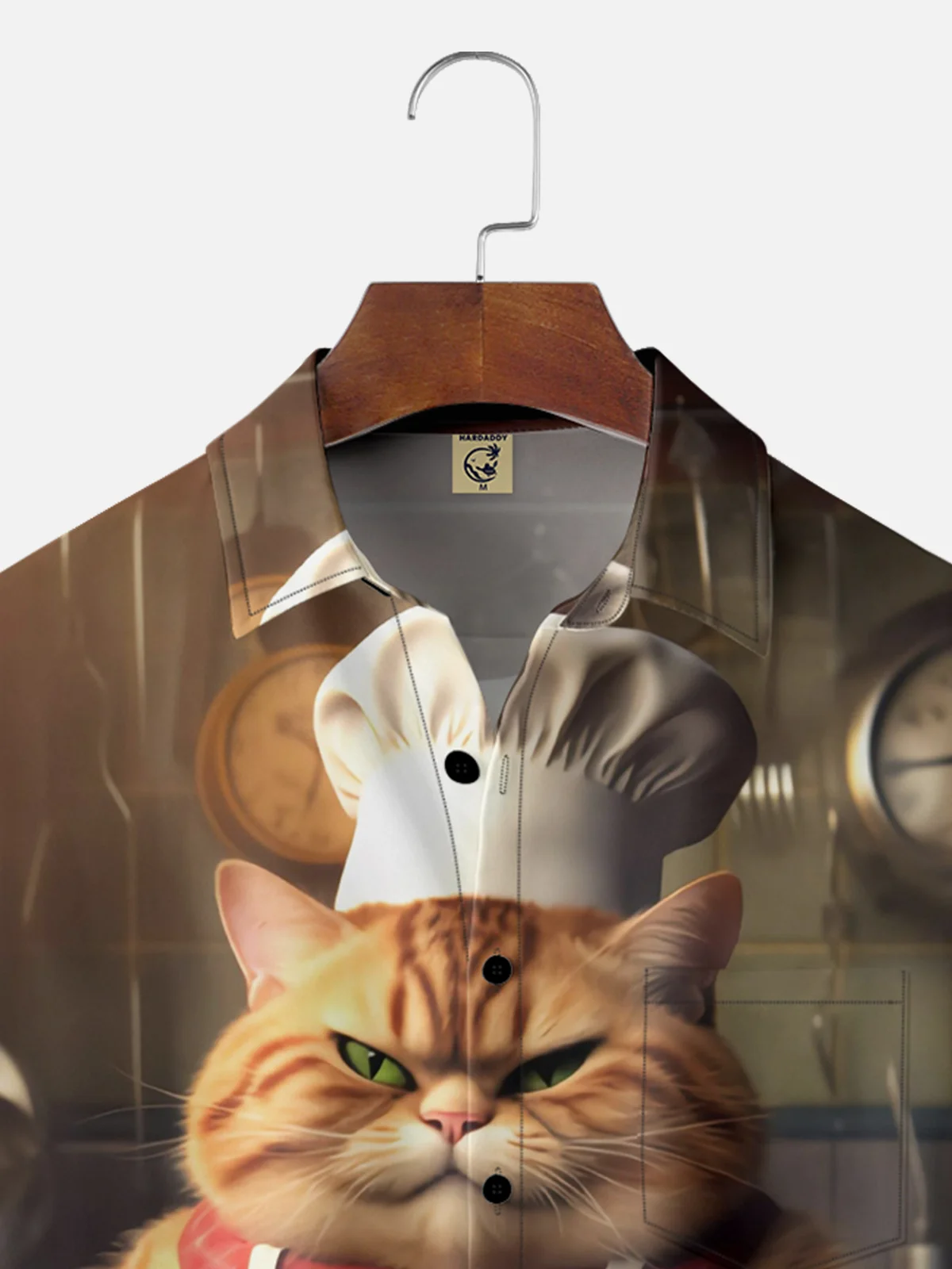 Moisture-wicking Chef Cat Chest Pocket Casual Shirt