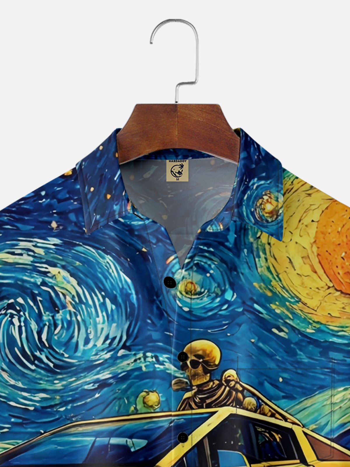 Moisture-wicking Starry Night Skull Cat Chest Pocket Casual Shirt