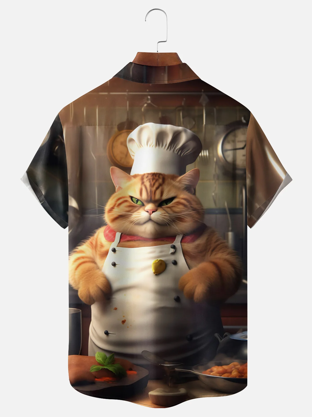 Moisture-wicking Chef Cat Chest Pocket Casual Shirt